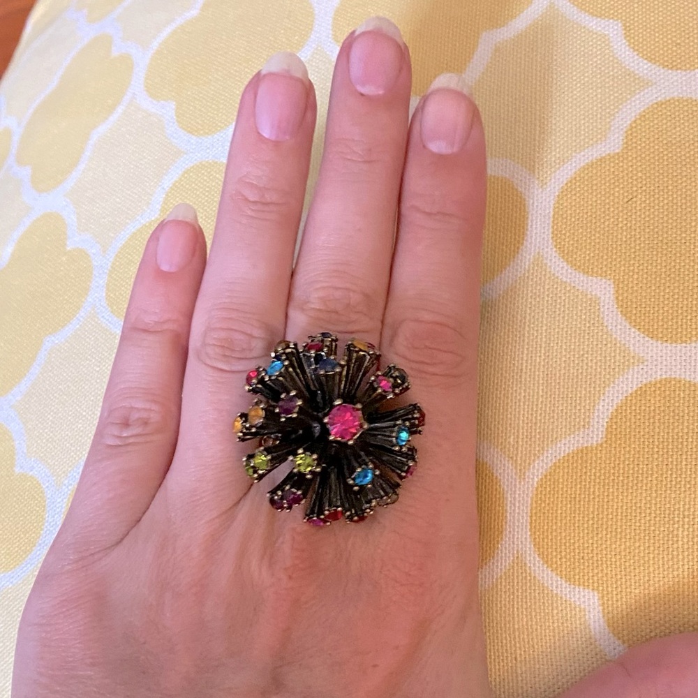 Multicolored Crystal Rhinestones Bronze Stretch Ring NWT